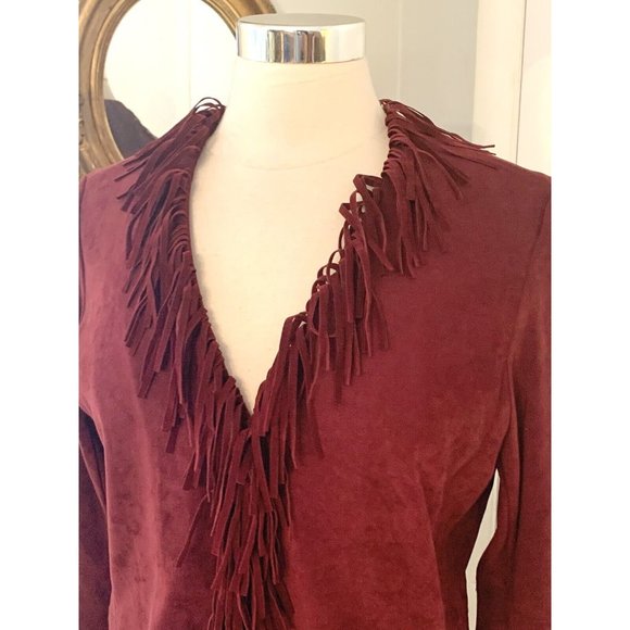 Women’s Burgundy Red Fringed Cardigan Jacket Size 6 - Picture 6 of 8